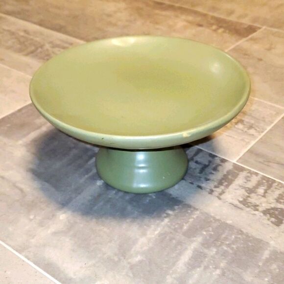 None Other - Beautiful Olive Green Ceramic SM Pedestal Dish